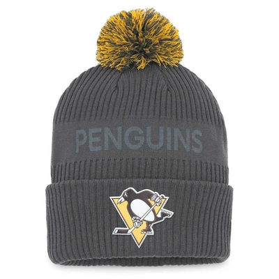 Fanatics Branded Charcoal Pittsburgh Penguins Authentic Pro Home Ice Cuffed Knit Hat With Pom