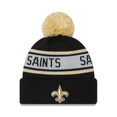 New Era Black New Orleans Saints  Repeat Cuffed Knit Hat With Pom