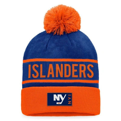Fanatics Branded Blue/orange New York Islanders Authentic Pro Alternate Logo Cuffed Knit Hat With Po In Blue,orange