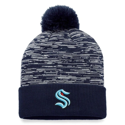 Fanatics Branded Navy Seattle Kraken Defender Cuffed Knit Hat With Pom