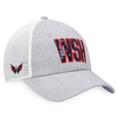 Fanatics Women's  Heather Gray, White Washington Capitals Iconic Glimmer Trucker Snapback Hat In Heather Gray,white