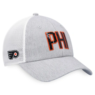 Fanatics Women's  Heather Gray, White Philadelphia Flyers Iconic Glimmer Trucker Snapback Hat In Heather Gray,white