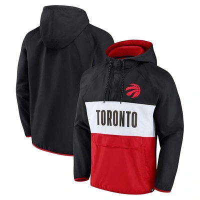 Fanatics Branded Black/red Toronto Raptors Team Leader Iconic Colorblock Anorak Raglan Quarter-zip H In Black,red