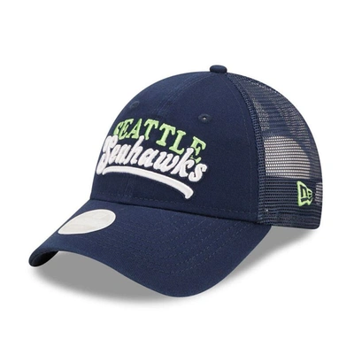 New Era College Navy Seattle Seahawks Team Trucker 9forty Snapback Hat