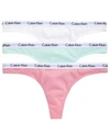 Calvin Klein Carousel Cotton Thong 3-pack Qd3587 In Pink White Mint
