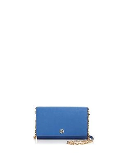 Tory Burch Robinson Leather Chain Wallet In Regal Blue/gold