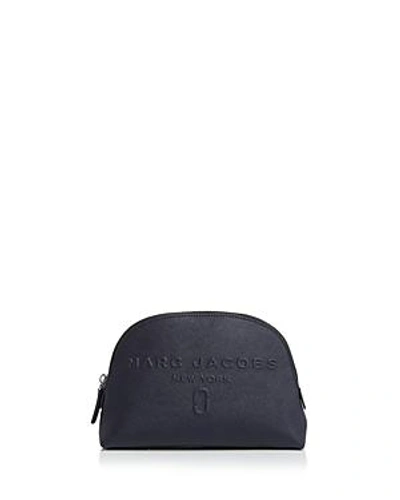 Marc Jacobs Logo Embossed Leather Cosmetics Bag In Midnight Blue/silver