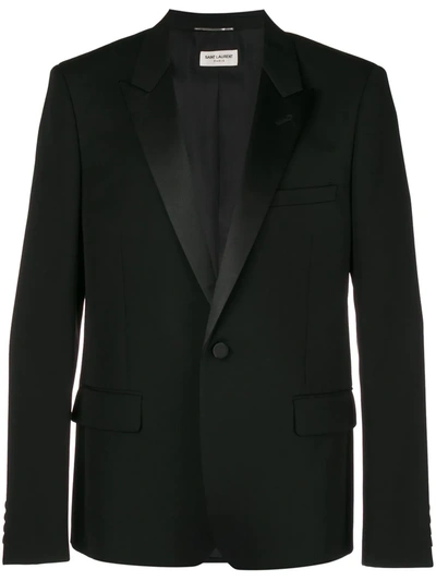 Saint Laurent Velvet Single Breasted Blazer In Black