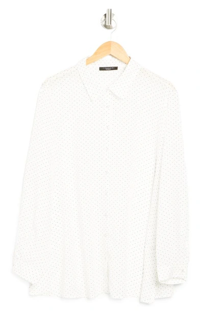 T Tahari Collared Long Sleeve Button Front Shirt In White/black Dots