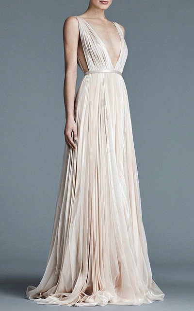 J Mendel Kaia Silk Chiffon Gown In White