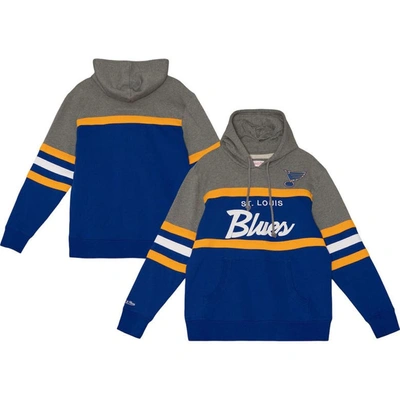 Mitchell & Ness Blue/heather Gray St. Louis Blues Head Coach Pullover Hoodie