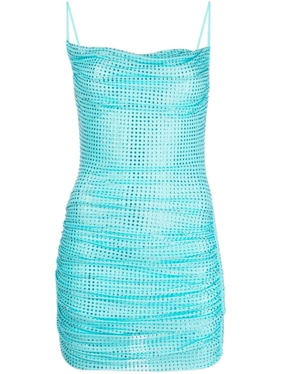 SELF-PORTRAIT Ruched crystal-embellished stretch-mesh mini dress