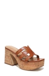 Sam Edelman Women's Dev Square Toe Embellished Logo Strap High Heel Platform Sandals In Brown