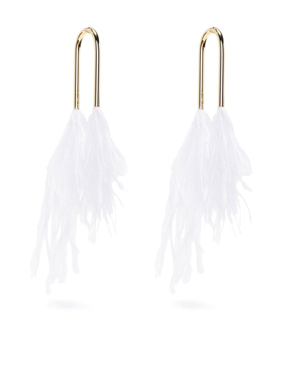 Cult Gaia Meta Gold-tone Feather Earrings In White