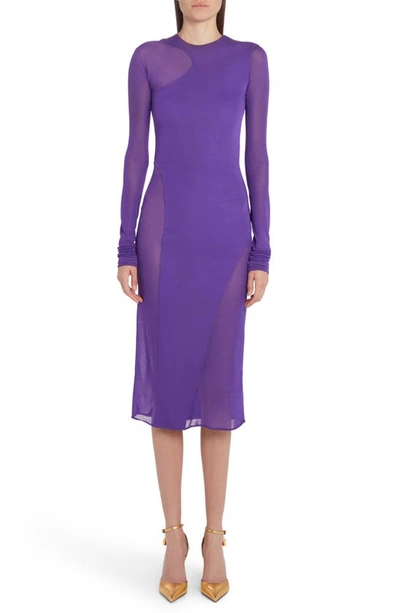 Tom Ford Tubino Sheer-panel Woven Midi Dress In Purple