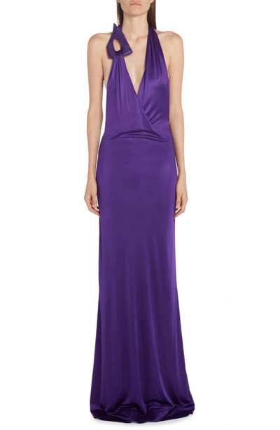Tom Ford Open Back Jersey Gown In Purple Dalhia