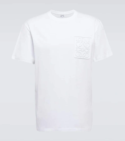 Loewe Anagram Debossed Crewneck Short Sleeve Cotton T-shirt In White