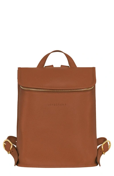 Longchamp Compact Le Foulonné Leather Backpack In Caramel