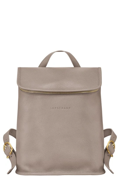 Longchamp Compact Le Foulonné Leather Backpack In Tourterelle
