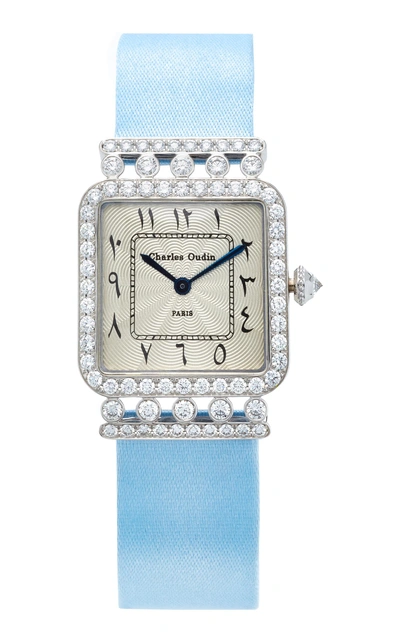 Charles Oudin 18k White Gold Diamond Iris Retro Watch