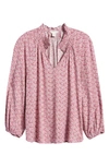 Caslon Floral Print Split Neck Shirt In Purple Mellow Coral Sea