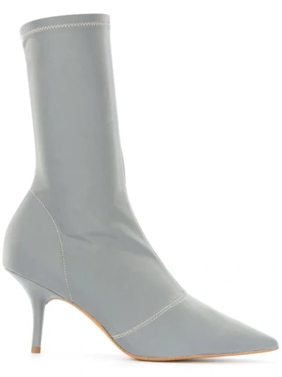 Yeezy Kitten Heel High Ankle Boots In Light Grey
