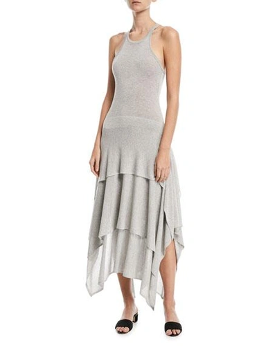 Michael Kors Sleeveless Tiered Jersey Dress In Gray
