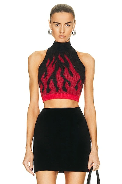 Alessandra Rich Flames Jacquard Knit Crop Top In Black