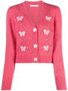 Alessandra Rich Embellished Knit Cropped Cardigan In Pink