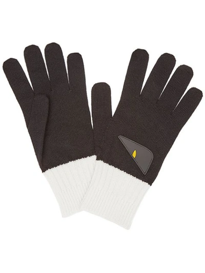 Fendi Bicolor Appliqué Gloves In Black