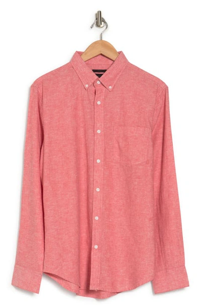 14th & Union Long Sleeve Slim Fit Linen Cotton Shirt In Red Nantucket