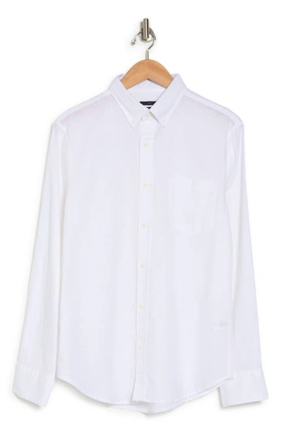 14th & Union Long Sleeve Slim Fit Linen Cotton Shirt In White