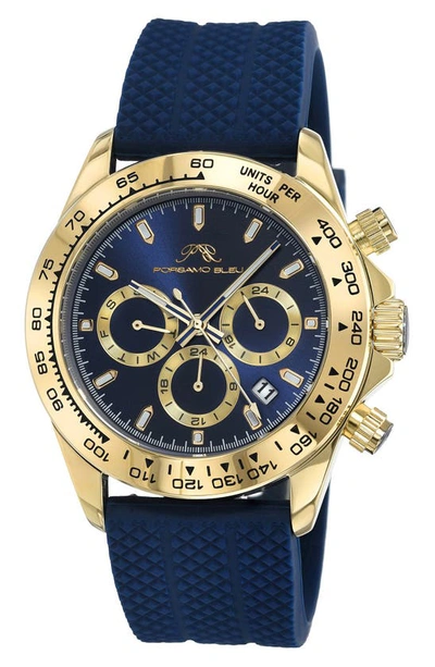 Porsamo Bleu Preston Sport Men's Silicone Strap Watch, 1034bprr In Blue & Gold