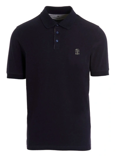 Brunello Cucinelli Logo Print Polo Shirt In Black