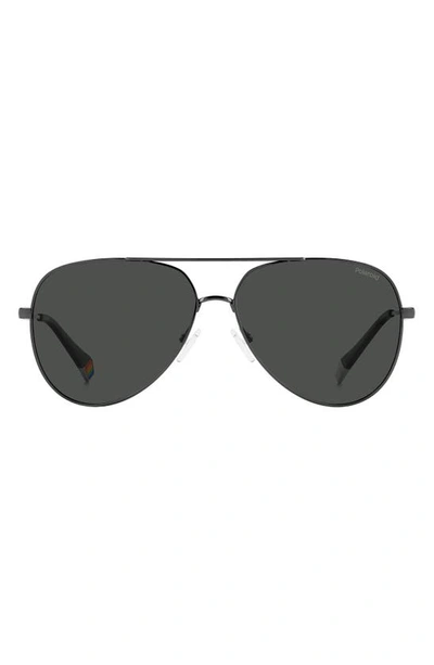 Polaroid 60mm Polarized Aviator Sunglasses In Dark Ruthenium/ Grey Polarized