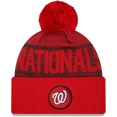 New Era Red Washington Nationals Authentic Collection Sport Cuffed Knit Hat With Pom