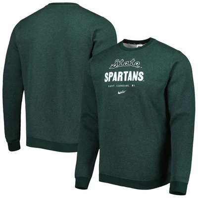 Nike Heather Green Michigan State Spartans Vault Stack Club Fleece Pullover Sweatshirt