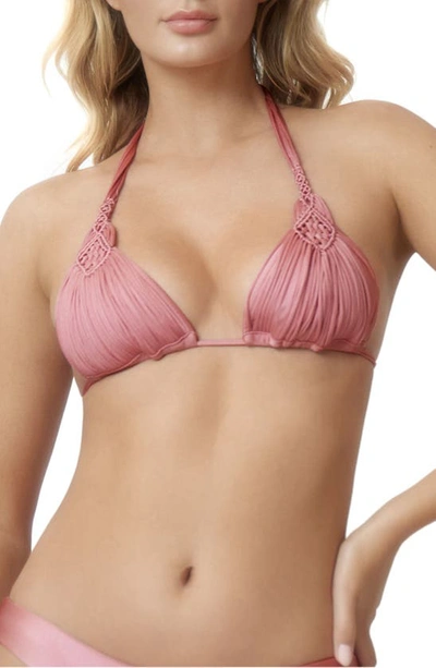 Pq Swim Mila Macramé Triangle Bikini Top In Pink Pearl