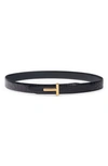 Tom Ford T Icon Reversible Croc Embossed Patent Leather Belt In Black