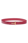 Tom Ford T Icon Reversible Croc Embossed Patent Leather Belt In Rose Red