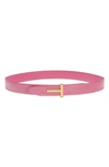 Tom Ford T Icon Reversible Croc Embossed Patent Leather Belt In Pink