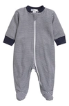 Kissy Kissy Babies' Stripe Pima Cotton Zip Footie In Navy