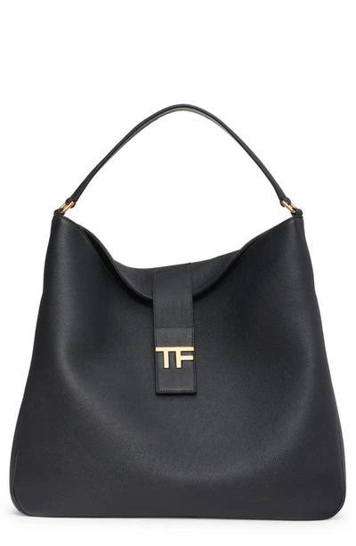 Tom Ford Medium Grained Leather Hobo In Black