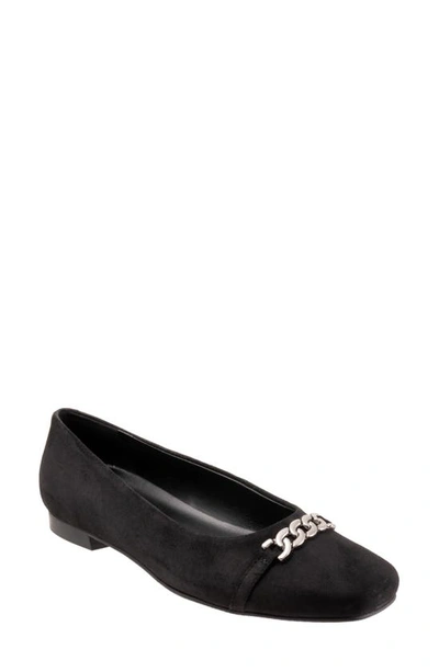 Trotters Harmony Flat In Black Suede