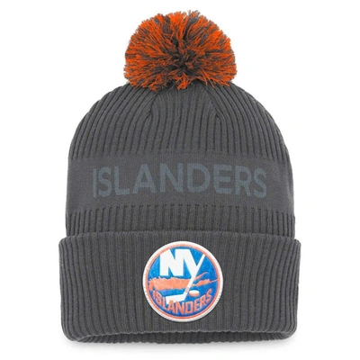 Fanatics Branded Charcoal New York Islanders Authentic Pro Home Ice Cuffed Knit Hat With Pom