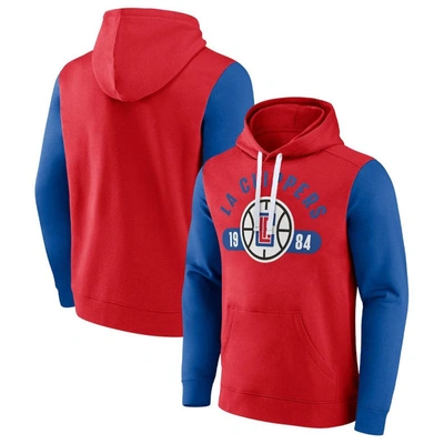 Fanatics Branded Red/royal La Clippers Attack Colorblock Pullover Hoodie In Red,royal