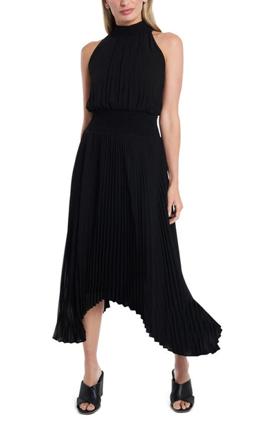 1.state Pleated Halter Neck Handkerchief Hem Dress In Black