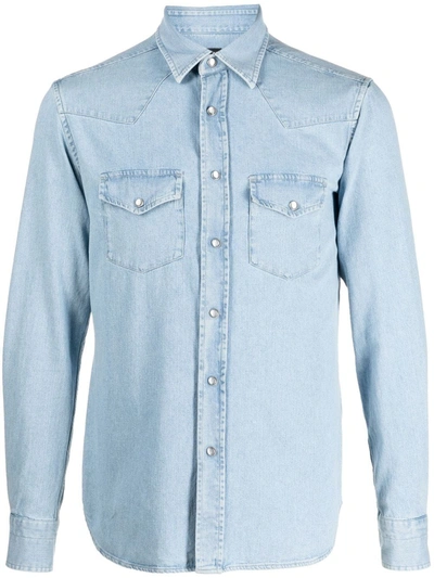 Tom Ford Slim Fit Cotton Denim Western Shirt In Blue