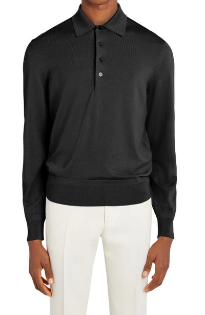 Tom Ford Fine Gauge Wool Polo Sweater In Black