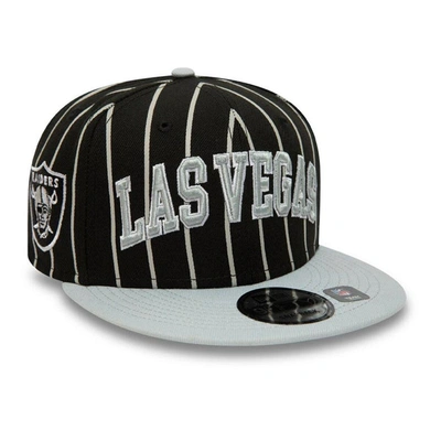 New Era Men's  Black, Gray Las Vegas Raiders Pinstripe City Arch 9fifty Snapback Hat In Black,gray